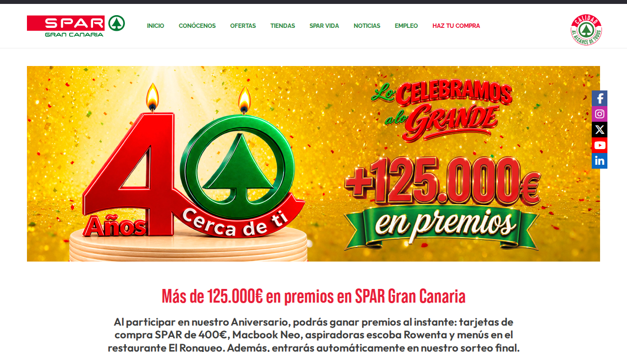 Promo SPAR Gran Canaria 2026: Gana tarjetas de 4.000€ y portátiles – captura participación